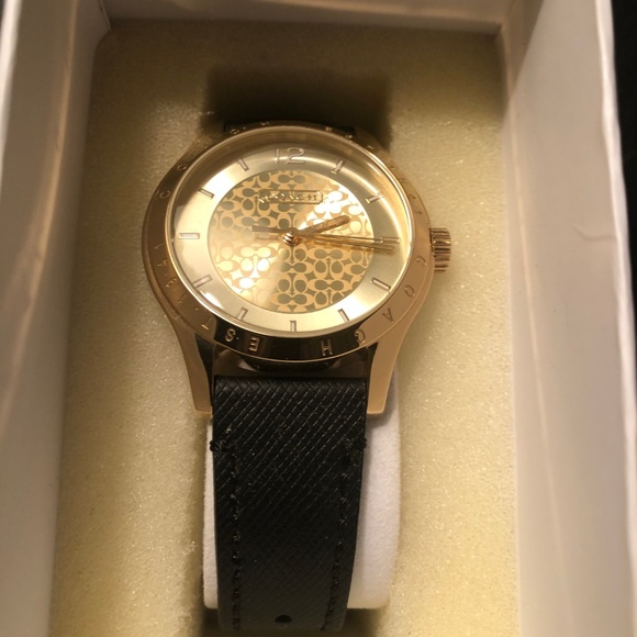 Coach Maddy Saffiano Leather Strap Watch - Black